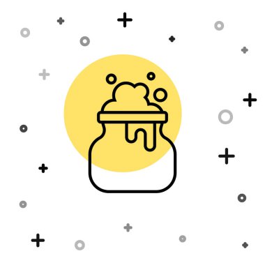 Siyah çizgi cadı kazan simgesi beyaz arkaplanda izole edildi. Mutlu Cadılar Bayramı Partisi. Rastgele dinamik şekiller. Vektör.