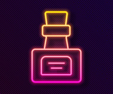 Siyah zemin üzerinde iksir ikonu olan parlak neon hattı şişesi. Sihirli iksirli matara. Mutlu Cadılar Bayramı Partisi. Vektör.