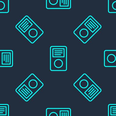 Yeşil çizgi müzik çalar simgesi mavi arkaplanda kusursuz desen izole etti. Taşınabilir müzik cihazı. Vektör.