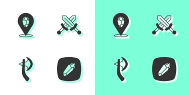 Sihirli taş tahta balta ve çapraz ortaçağ kılıç ikonu. Vektör.