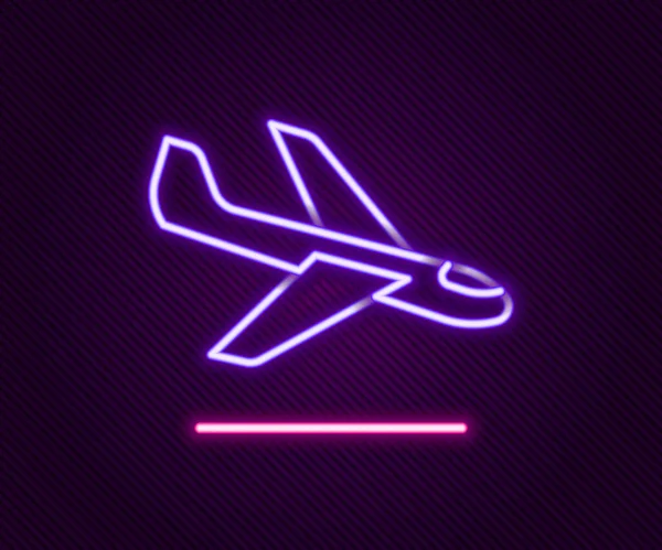 Glowing Neon Line Plane Landing Icon Isolated Black Background Airplane — Stock Vector