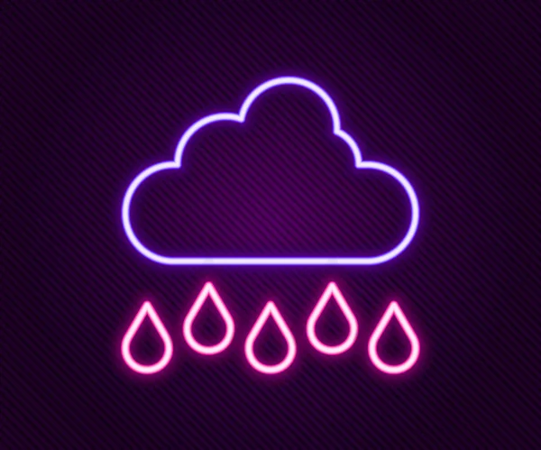 Leuchtende Neon Line Cloud Mit Regensymbol Auf Schwarzem Hintergrund Regenwolken — Stockvektor