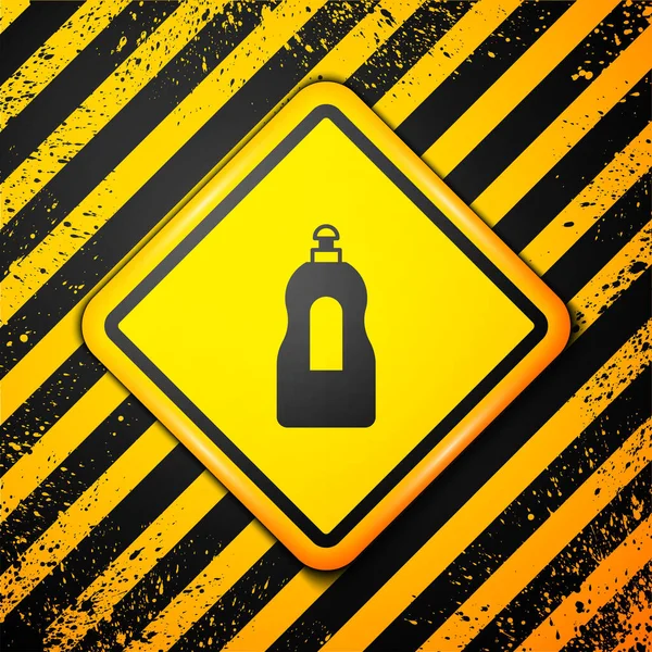 Schwarze Flasche Mit Spülmittel Isoliert Auf Gelbem Hintergrund Flüssigwaschmittel Zum — Stockvektor