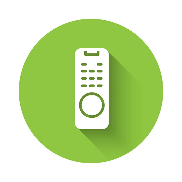 白色遥控器图标与长阴影背景隔离 绿色圆环按钮 — 图库矢量图片