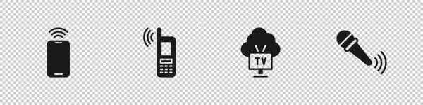 Set Móvil Con Inteligente Inalámbrica Icono Micrófono Inalámbrico Vector — Archivo Imágenes Vectoriales
