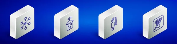 Set Isometric Line Network Smart Home Usb Wireless Adapter Internet — Stock Vector