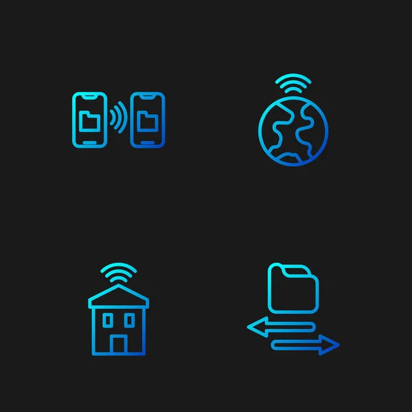 Set Line Transfer Files Smart Home Data Transfer Storage Global — Stockový vektor