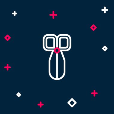 Çizgi Makas simgesi mavi arkaplanda izole edildi. Alet kesme işareti. Renkli taslak konsepti. Vektör