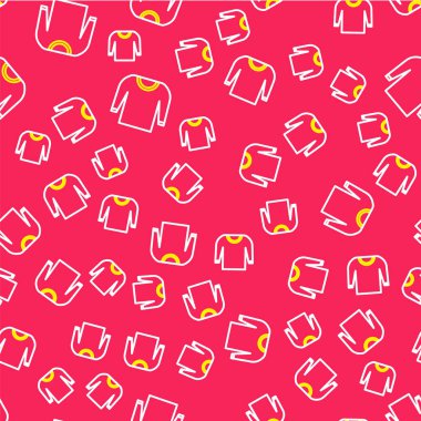 Kırmızı arkaplanda çizgi süveteri simgesi izole edilmiş. Kazak ikonu. Vektör