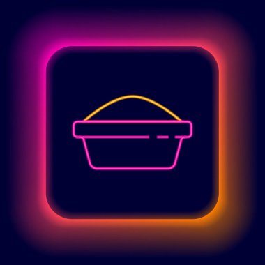 Siyah arka planda izole edilmiş kedi ya da köpek ikonu için parlayan neon hattı evcil hayvan yemek kasesi. Köpek ya da kedi pençesi izi. Renkli taslak konsepti. Vektör