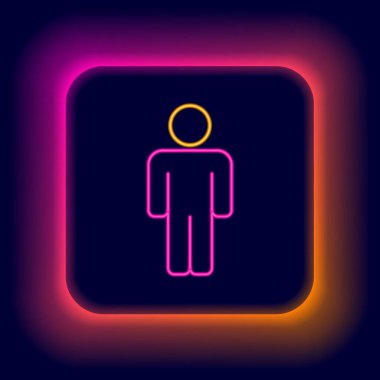 Parlayan neon çizgisi İnsan simgesi kullanıcısı siyah arkaplanda izole edildi. İş simgesi kullanıcı profili simgesi simgesi. Erkek kullanıcı işareti. Renkli taslak konsepti. Vektör