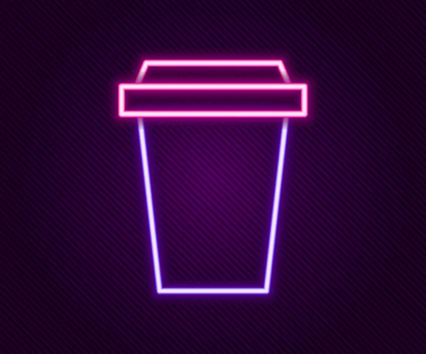 Brillante línea de neón taza de café para ir icono aislado sobre fondo negro. Concepto de esquema colorido. Vector — Vector de stock