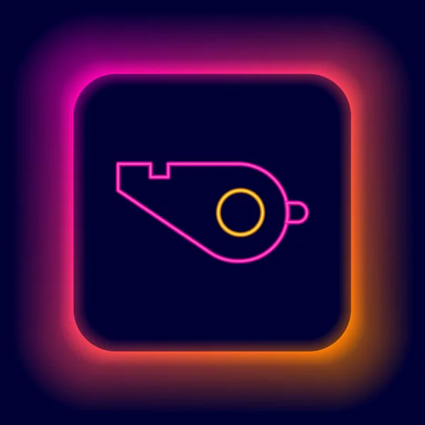 Gloeiende neon lijn Fluit pictogram geïsoleerd op zwarte achtergrond. Scheidsrechter symbool. Fitness en sport teken. Kleurrijk concept. Vector — Stockvector