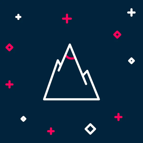 Línea Montañas icono aislado sobre fondo azul. Símbolo de victoria o concepto de éxito. Concepto de esquema colorido. Vector — Archivo Imágenes Vectoriales