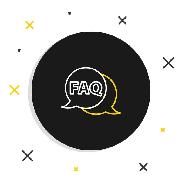 Línea Burbuja de voz con texto FAQ icono de información aislado sobre fondo blanco. Botón Círculo con texto FAQ. Concepto de esquema colorido. Vector — Archivo Imágenes Vectoriales