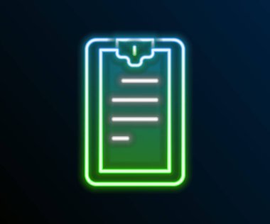 Siyah arkaplanda izole edilmiş kontrol listesi simgesiyle parlayan neon çizgi panosu. Kontrol listesi sembolü. Anket anketi ya da anket geri bildirim formu. Renkli taslak konsepti. Vektör