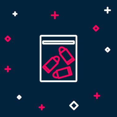 Kanıt torbası ve kurşun ikonu mavi arka planda izole edilmiş. Renkli taslak konsepti. Vektör