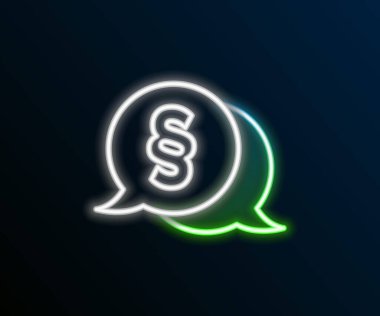 Parlayan neon çizgisi Law simgesi siyah arkaplanda izole edildi. Renkli taslak konsepti. Vektör