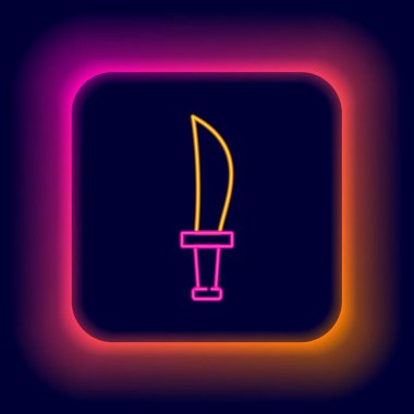 Parlayan neon hattı Korsan kılıcı simgesi siyah arkaplanda izole edildi. Kılıç işareti. Renkli taslak konsepti. Vektör