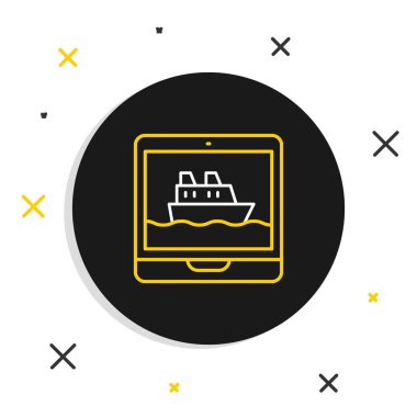 Line Cruise gemisi simgesi beyaz arkaplanda izole edildi. Seyahat turizmi deniz taşımacılığı. Yolcu gemisi, yolcu gemisi. Dünya çapında bir gezi. Renkli taslak konsepti. Vektör