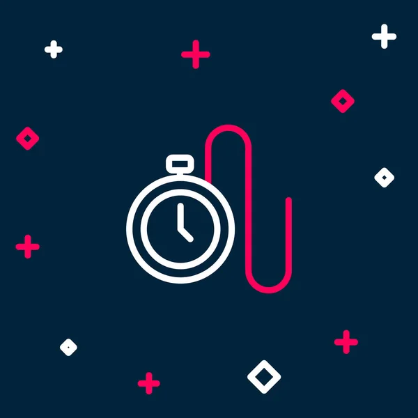 Line Watch con un icono de cadena aislado sobre fondo azul. Concepto de esquema colorido. Vector — Vector de stock