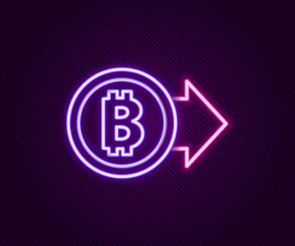 Brillante línea de neón moneda criptomoneda icono de Bitcoin aislado sobre fondo negro. Una moneda física. Blockchain basado en criptomoneda segura. Concepto de esquema colorido. Vector — Vector de stock