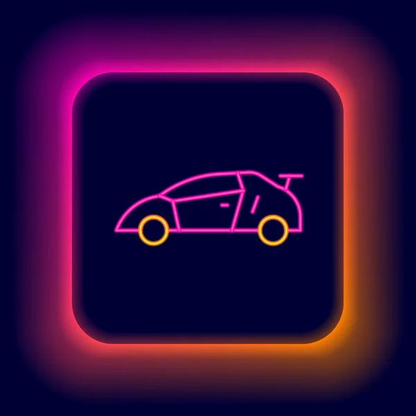 Linea neon incandescente Icona auto da corsa sportiva isolata su sfondo nero. Concetto di contorno colorato. Vettore — Vettoriale Stock