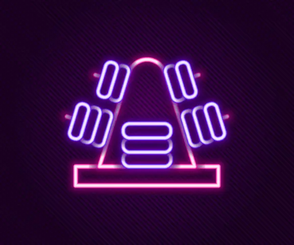 Linea neon incandescente rack in metallo con pesi aggiuntivi per l'icona del bilanciere isolato su sfondo nero. Bodybuilding, fitness, sport, stile di vita sano. Concetto di contorno colorato. Vettore — Vettoriale Stock