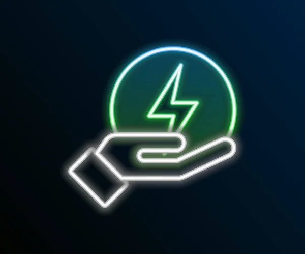 Gloeiende neon lijn Lightning bout pictogram geïsoleerd op zwarte achtergrond. Vlambordje. Laad flash icoon op. Een bliksemschicht. Verlichtingsstaking. Kleurrijk concept. Vector — Stockvector