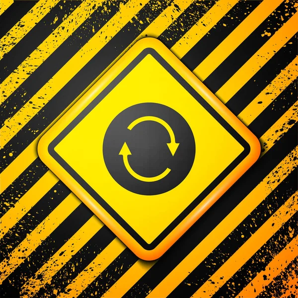 Icono de símbolo de reciclaje negro aislado sobre fondo amarillo. Icono de flecha circular. El medio ambiente reciclable se vuelve verde. Señal de advertencia. Vector — Vector de stock