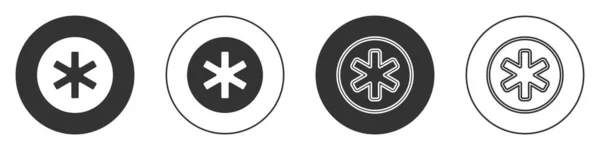 Símbolo médico preto do ícone de Emergência - Estrela da Vida isolado no fundo branco. Botão circular. Vetor — Vetor de Stock