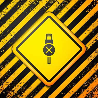 Siyah Kablo Kablosu ikonu sarı arkaplanda izole edildi. PC ve mobil cihazlar için bağlantı ve soketler. Uyarı işareti. Vektör
