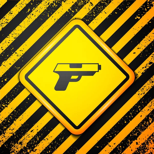 Svart Pistol eller pistol ikon isolerad på gul bakgrund. Polis eller militär pistol. Ett litet skjutvapen. Varningsskylt. Vektor — Stock vektor