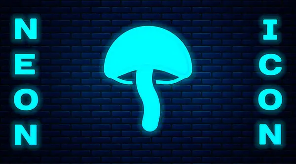 Ícone de cogumelo neon brilhante isolado no fundo da parede de tijolo. Vetor — Vetor de Stock
