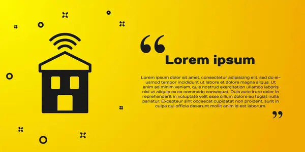 Czarny Smart home z ikoną wi-fi na żółtym tle. Zdalne sterowanie. Wektor — Wektor stockowy