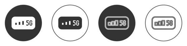 黑色5G新无线无线无线网络连接图标隔离在白色背景。全球网络高速连接数据速率技术.圆形按钮。B.病媒 — 图库矢量图片