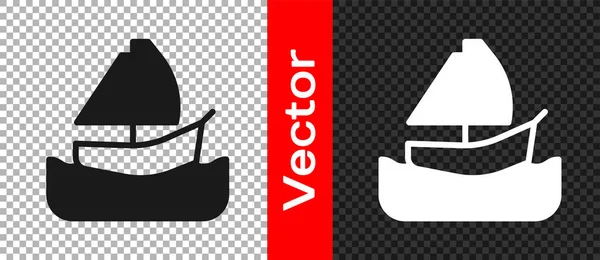 Black Yacht voilier ou icône de voilier isolé sur fond transparent. Voilier croisière maritime voyage. Vecteur — Image vectorielle