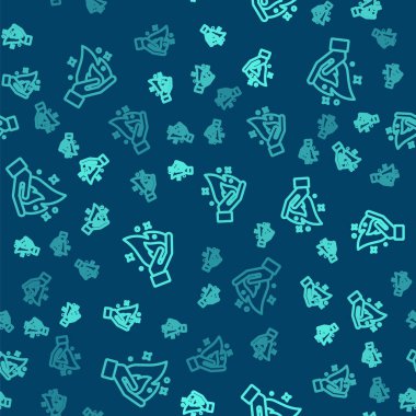 Yeşil Çizgili El mavi arka planda izole edilmiş bir ateş ikonu tutuyor. Vektör