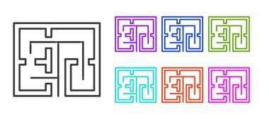 Siyah çizgi tahliye planı simgesi beyaz arkaplanda izole edildi. Yangın kaçış planı. Simgeleri renklendirin. Vektör