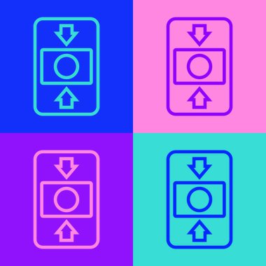 Pop Art Line Yangın Alarm Sistemi simgesi renk arkaplanında izole edildi. Yangın güvenlik kutusunu çek. Vektör