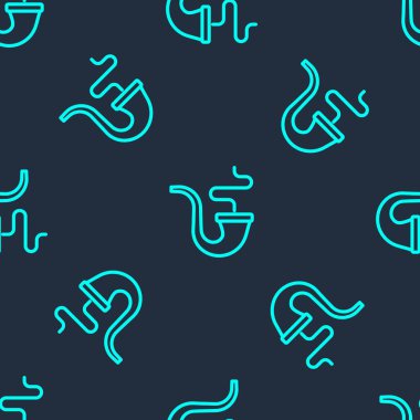 Yeşil çizgi duman ikonlu sigara piposu mavi arka planda izole edilmiş. Tütün piposu. Vektör