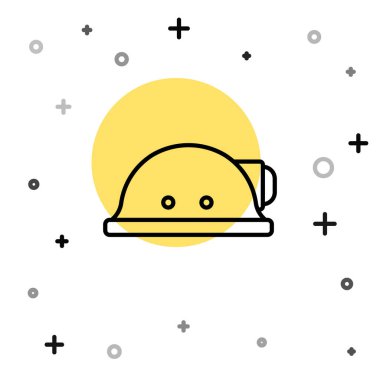 Siyah çizgi Miner başlık simgesi beyaz arkaplanda izole edildi. Rastgele dinamik şekiller. Vektör