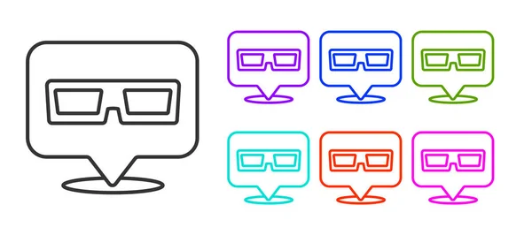 Ícone de óculos de cinema 3D de linha preta isolado no fundo branco. Definir ícones coloridos. Vetor — Vetor de Stock