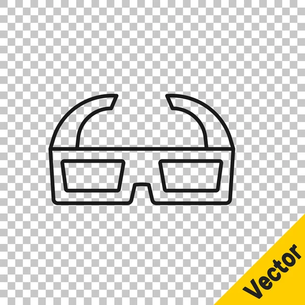 Ícone de óculos de cinema 3D de linha preta isolado em fundo transparente. Vetor — Vetor de Stock