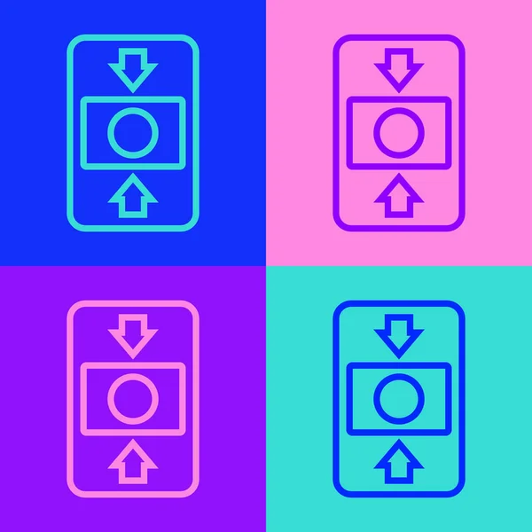 Pop art line Icono del sistema de alarma contra incendios aislado sobre fondo de color. Tire de la caja de seguridad contra incendios peligro. Vector — Archivo Imágenes Vectoriales