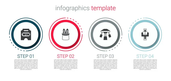 Definir bilhete de circo, chapéu mágico e orelhas de coelho, carrossel atração e. Modelo de infográfico de negócios. Vetor — Vetor de Stock