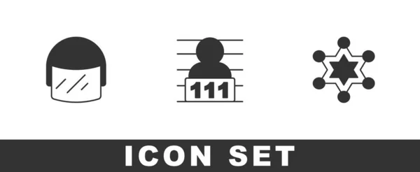 警察のヘルメット容疑者犯罪者ヘキサグラム保安官のアイコンを設定します。ベクトル — ストックベクタ