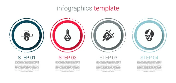 Set Industrie Rohr und Ventil, Meteorologie Thermometer, Strahlung elektrische Stecker und Planet Erde Strahlung. Geschäftsinfografische Vorlage. Vektor — Stockvektor