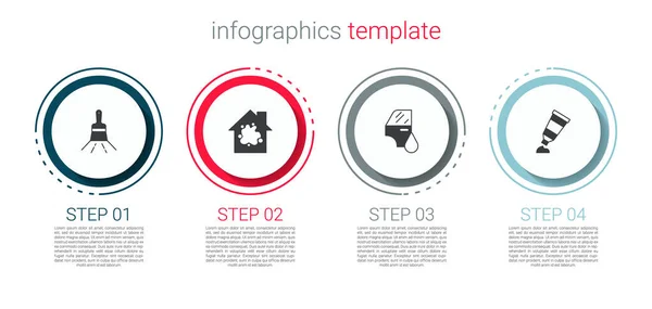 Set Pintura de pincel, Pintura de la casa, Pintura de coches y Tubo con paleta. Plantilla de infografía empresarial. Vector — Archivo Imágenes Vectoriales