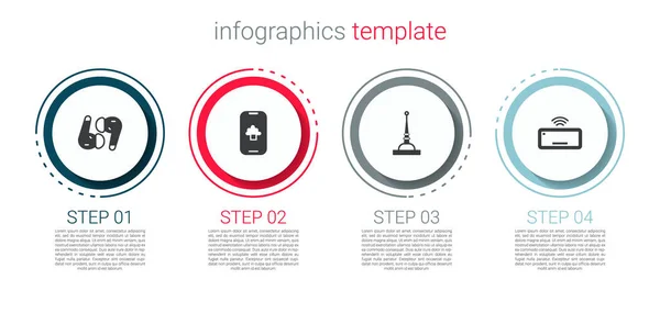 Definir fones de ouvido ar, dados de tecnologia de nuvem, Antena e teclado do computador. Modelo de infográfico de negócios. Vetor — Vetor de Stock